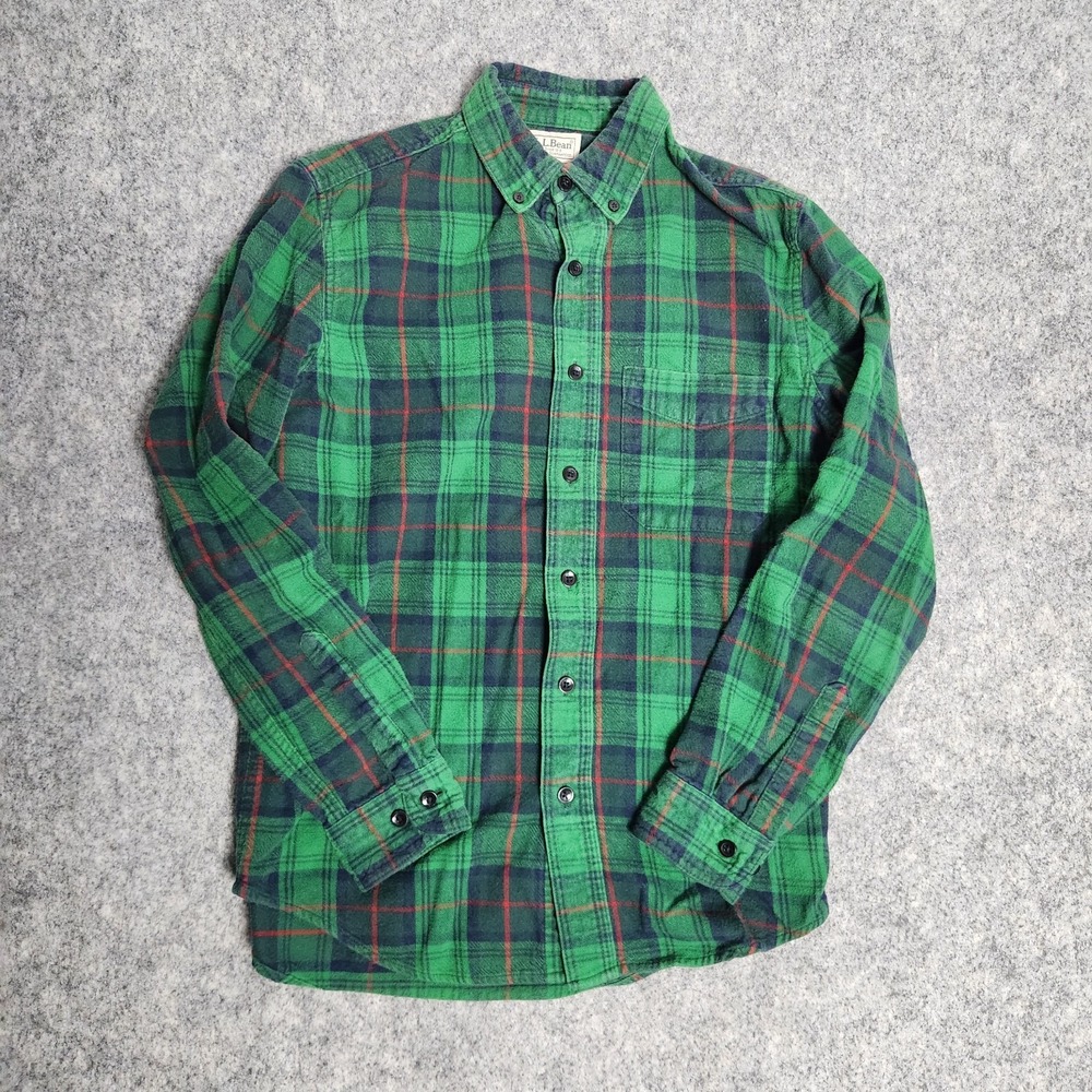 LL Bean Slightly Fitted Flannel Shirt Men S Reg Green Scotch Plaid Button Up